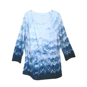 Soft Surroundings Navy Blue Tie Dye 3/4 Sleeve Cotton Blend Tunic Size L Luxury